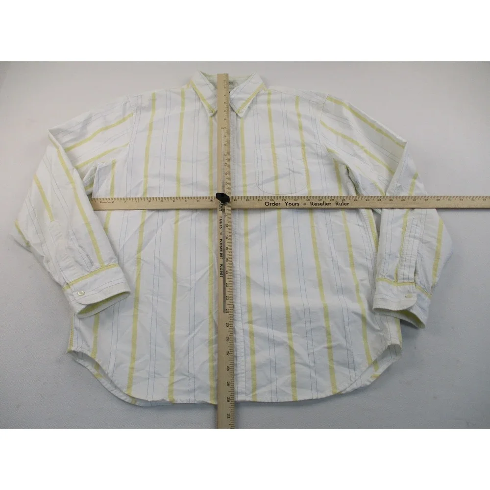 J.Crew Oarsman Button Down Mens L White Yellow Striped Oxford Shirt Long Sleeve